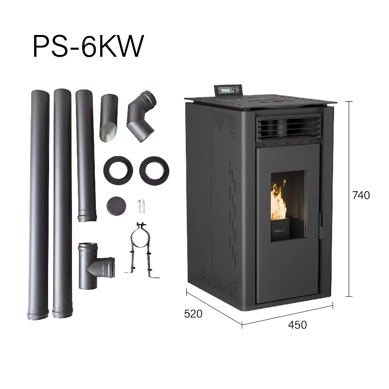 Pellet Stove Wi-Fi Smart Control Modern Outdoor Bathroom Warm Air Heating Freestanding PS-60