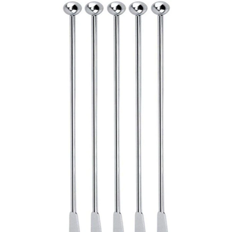 5 Pcs Reusable Swizzle Sticks Coffee Stirrers Beverage Stir Sticks Stainless Steel Cocktail Swizzle Sticks Silver Straight Rod B