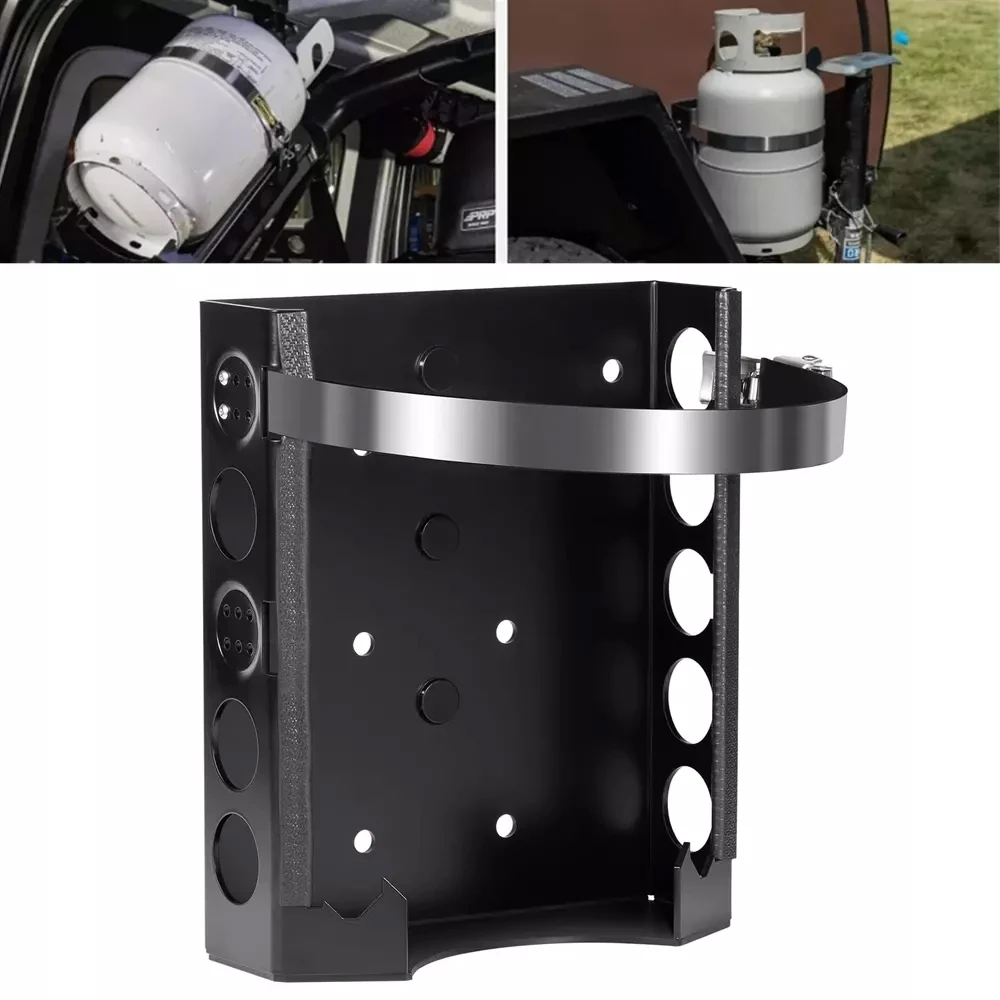 11 lb & 4.25 lb Propane Tank Mount Holder 9 Inch RV Propane Tank Mounting Bracket with Strap for Car, RV, Trailers, Truck, Boat,