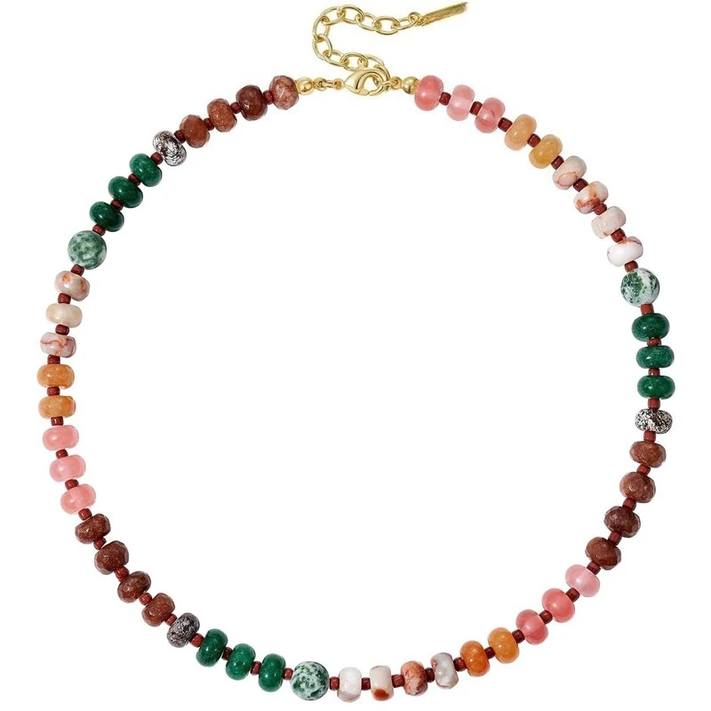 Gemstone Bead Boho Choker 8mm Beaded Necklaces for Women Mom Girls, Natural Stone Handmade Fashion Autumn Winter Jewelry Gifts
