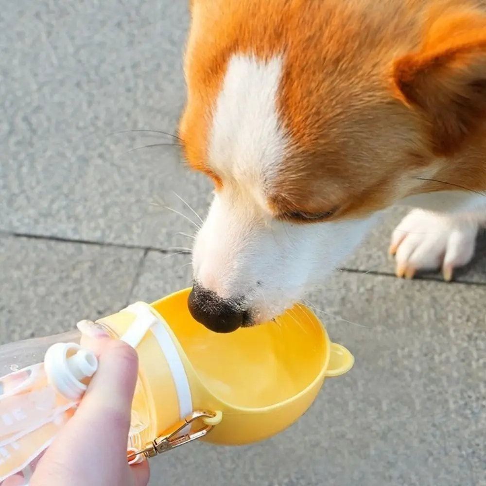 

Plastic 2 in 1 Dog Water Bottle Cute Bear with Shoulder Strap Pet Water Food Feeder Leak-proof Travel Water Dispenser Walking
