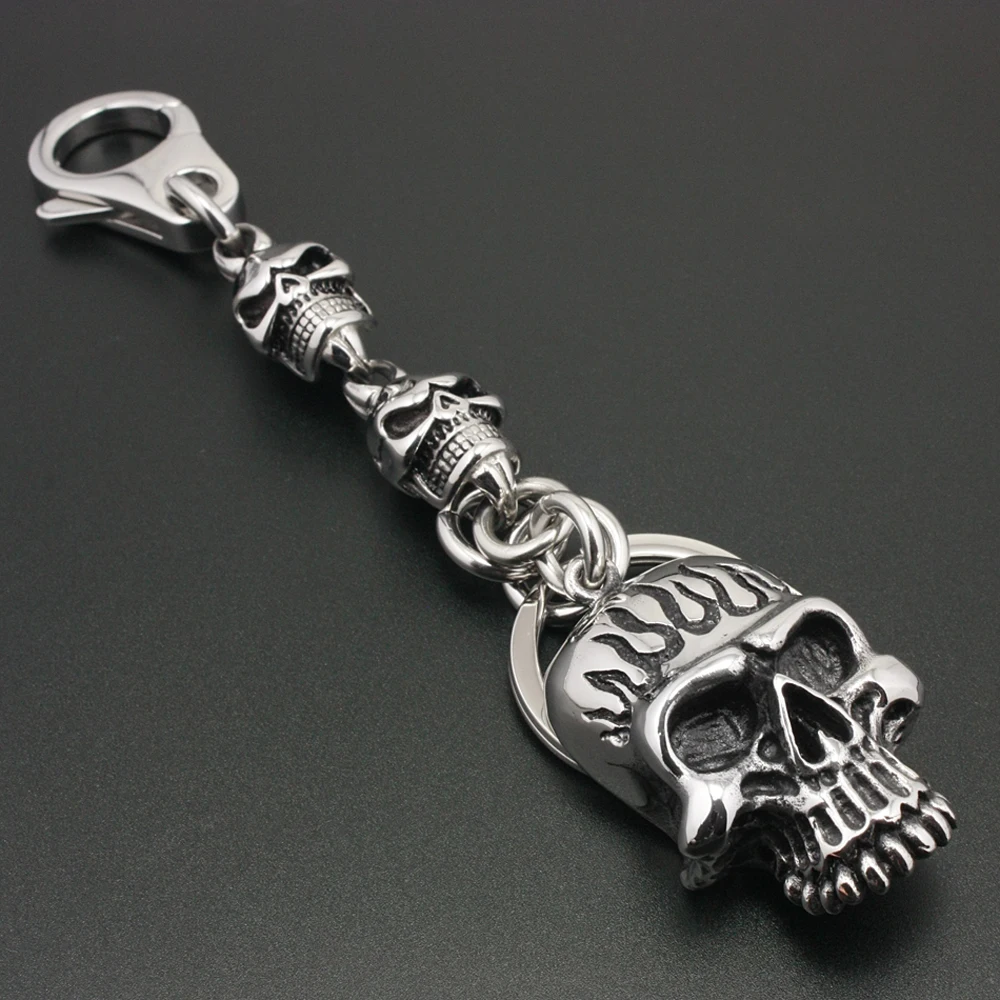 Stainless Steel Unique Skull KeyRing Biker Punk Keychain 6K004KC 3P3