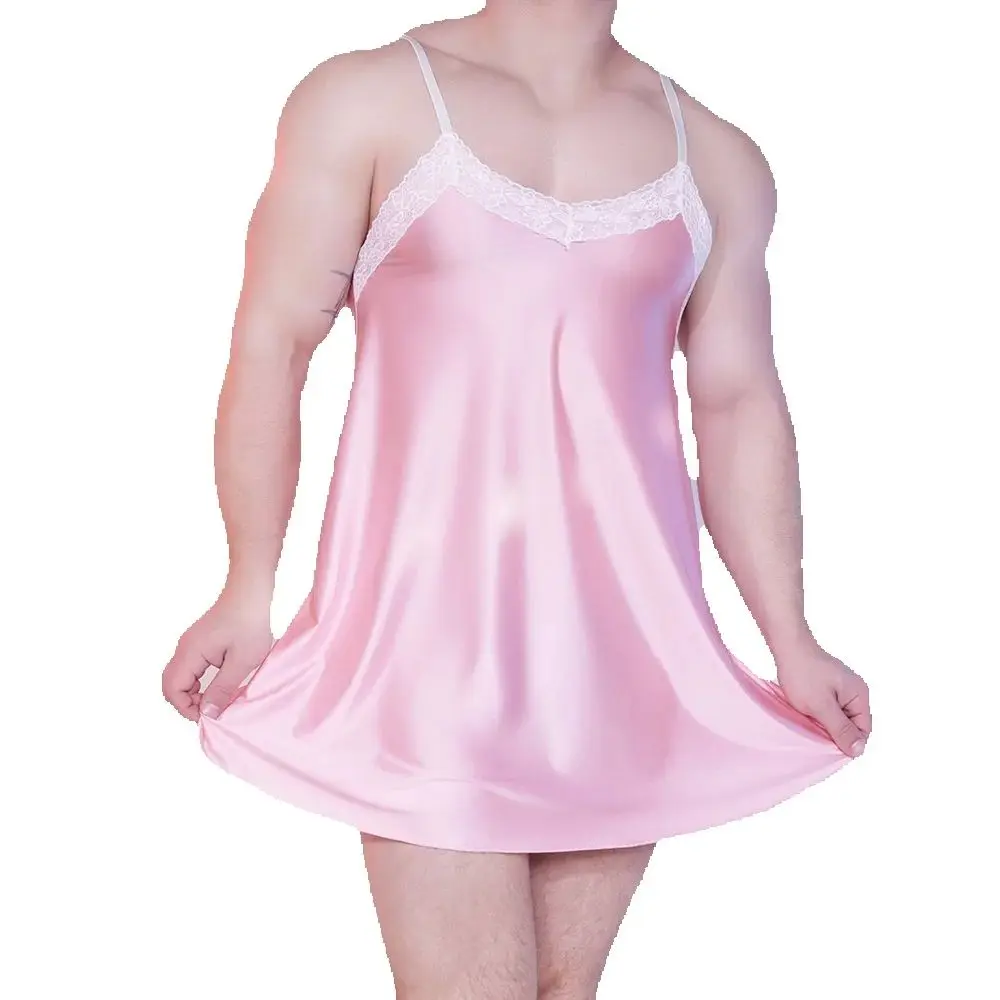 Adjustable Sling Loose Comfortable Lace Short Dress Skin-friendly Breathable Smooth Sheer Babydolls Glossy Soft Nightgown Pajama