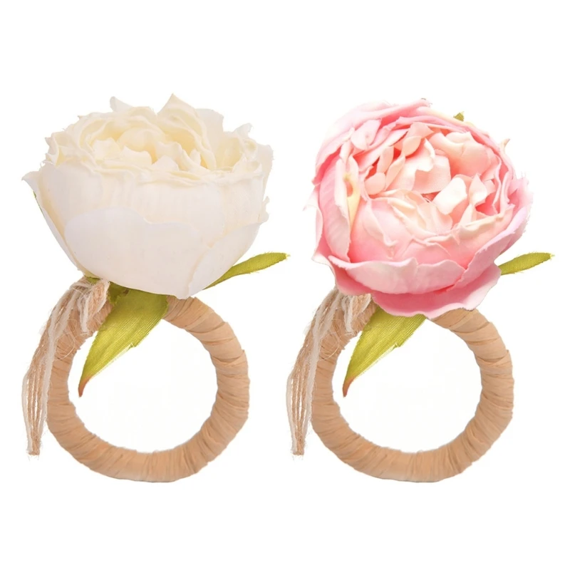 

6pcs Handmade Rose Flower Napkin Rings Serviette Buckles Holder For Wedding