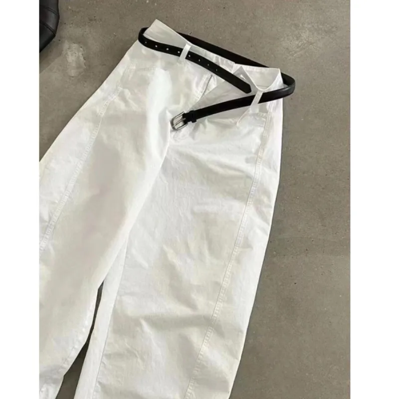 Consigliato Pantaloni da lavoro larghi dritti drappeggiati a vita alta da donna di piccole dimensioni bianchi estivi sottili Pantaloni casual