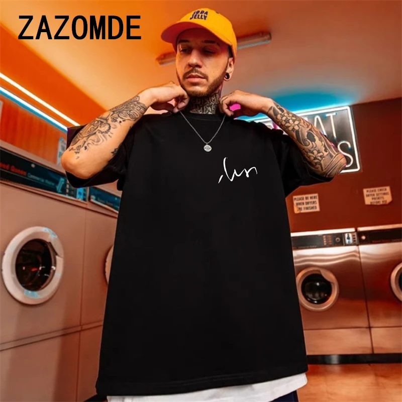 ZAZOMDE Hip Hop Short Sleeved Men T Shirts Fashion Versatile Fashion Simple Flower Print T-shirt Design Loose Summer Tee Clothes