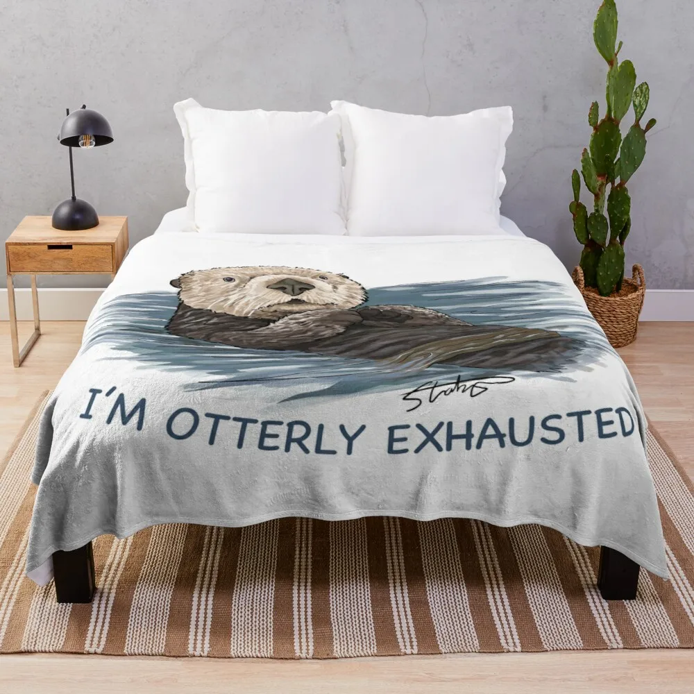 

Sea Otter Sketch I'm Otterly Exhausted Throw Blanket Fluffy Blankets Large