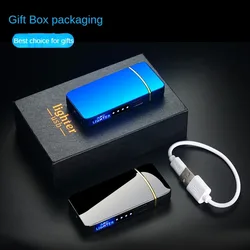 Outdoor Windproo Electric Lighter Double Arc USB and LED Display Lighter Smoking Accessories Touch Sensitive High power Lighters