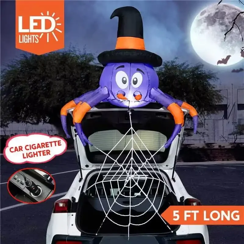 

Joyfy 5-футовое надувное украшение в виде паука на Хэллоуин, комплект украшений для багажника или лакомства автомобиля со встроенной светодиодной подсветкой для вечеринки в честь Хэллоуина
