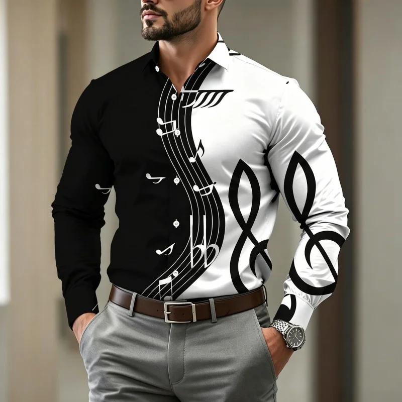 

2026 New Men's Shirt Personalized Trendy Cool Note Printed Shirt Daily Casual Business Shirt Color Contrasting Design Top XS-6XL
