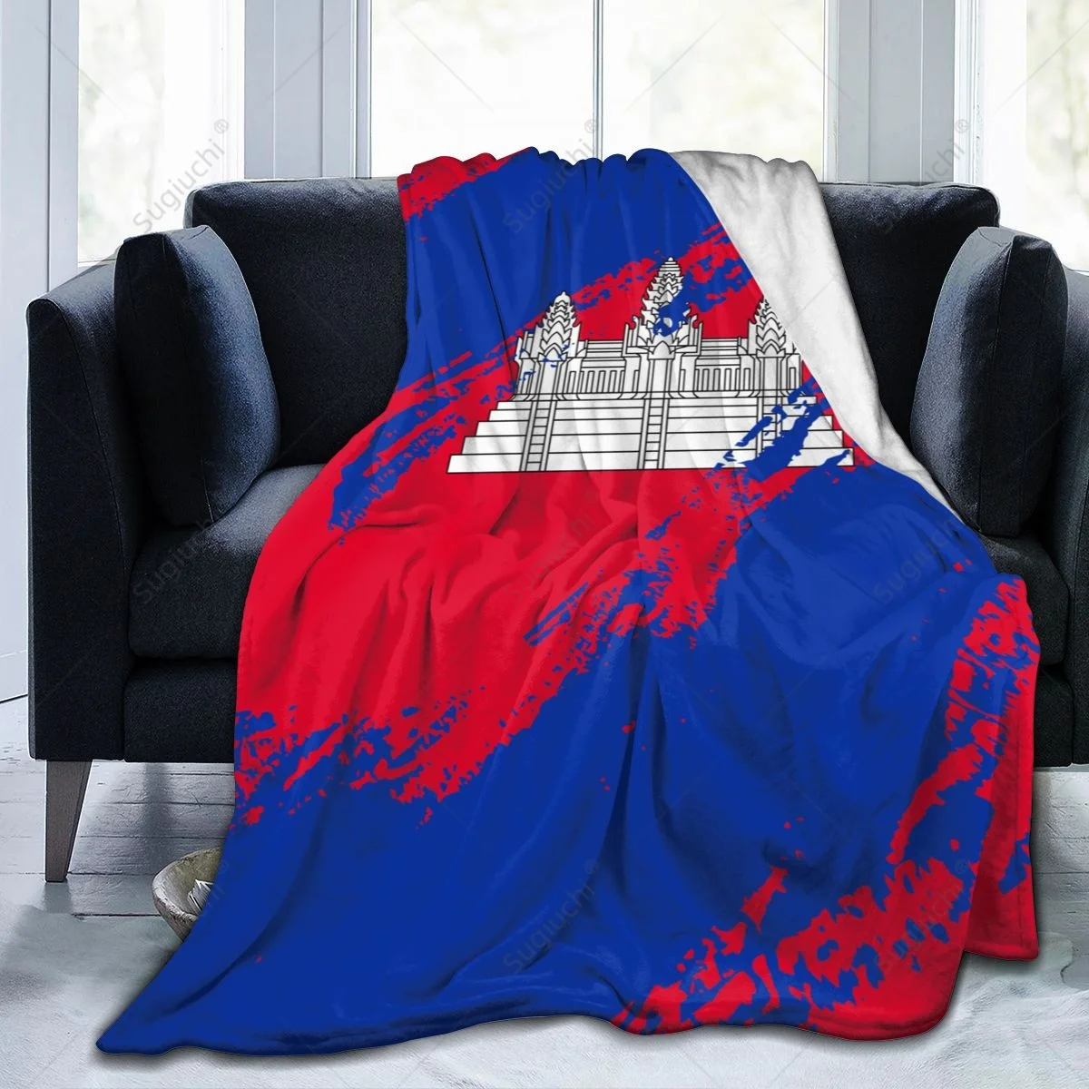 Blanket Cambodia Flag Color Flannel Multifunction Camping Sofa Cover Keep Warm