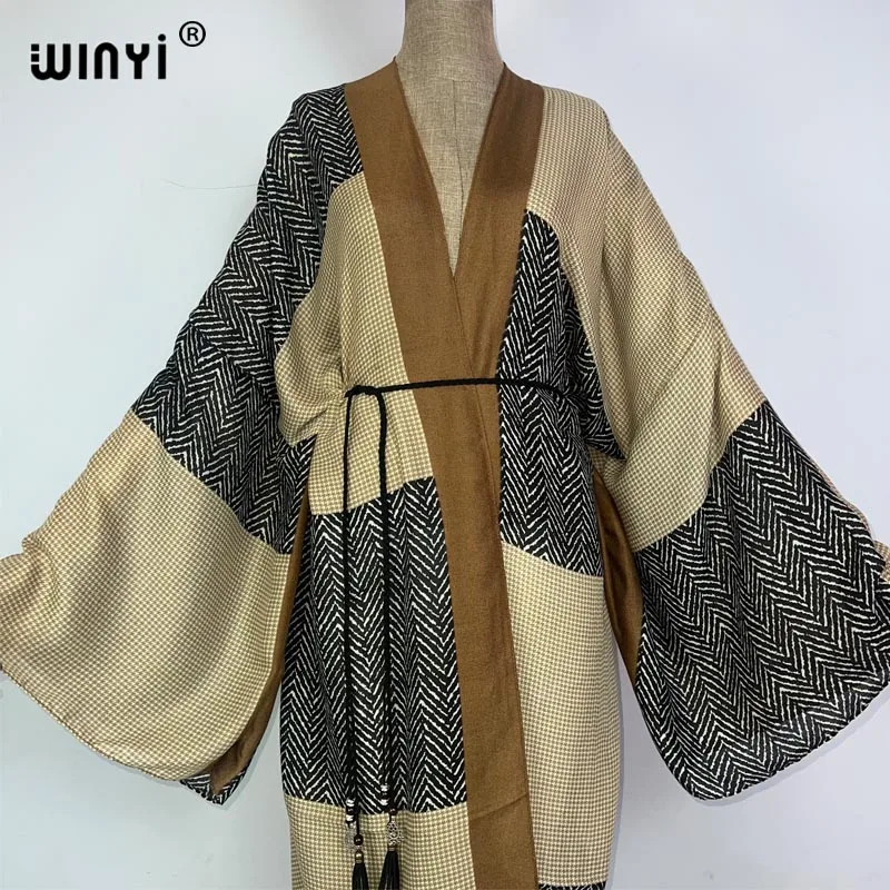 WINYI kimono europa nadruk Retro boho kaftany dla kobiety elegancki kardigan seksowna wakacyjna sukienka maxi plaża strój kąpielowy wieczorowa