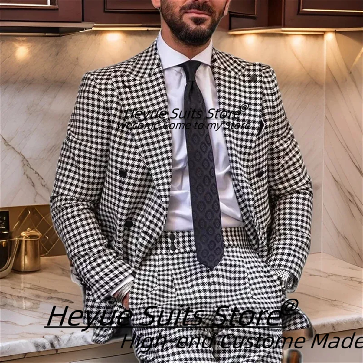 

Italian style Plaid Classic Men Suits Customized Slim Fit Peak Lapel Man Tuxedos 2 Pcs Sets Male Office Work Blazers Ropa Hombre