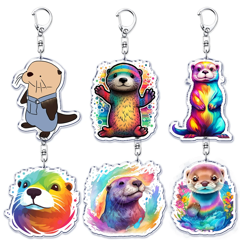 Colorful Cute Sea Otter Tie Dye Keychain for Women Accessories Adorable Rainbow Animal Pendant Keying Jewelry Friends Fans Gift