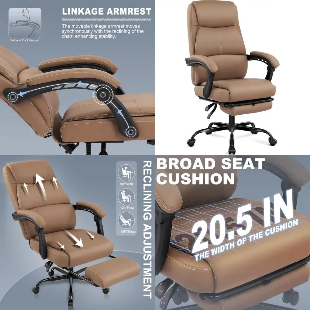 

Эргономичное офисное кресло с высокой спинкой, подставкой для ног, регулируемым наклоном и синхронизированными подлокотниками для руководителей