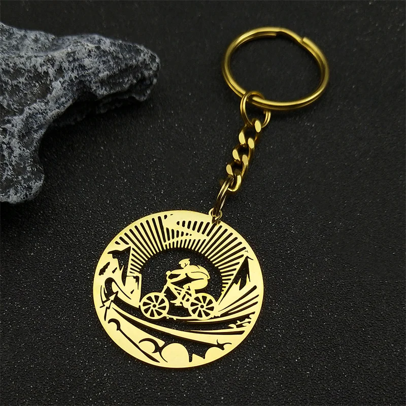 Fashion Bicycle Sports Bikers Hollow Pendant Key Chians For Women Men Stainless Steel Black Color Mountain Bike Key Ring Jewelry