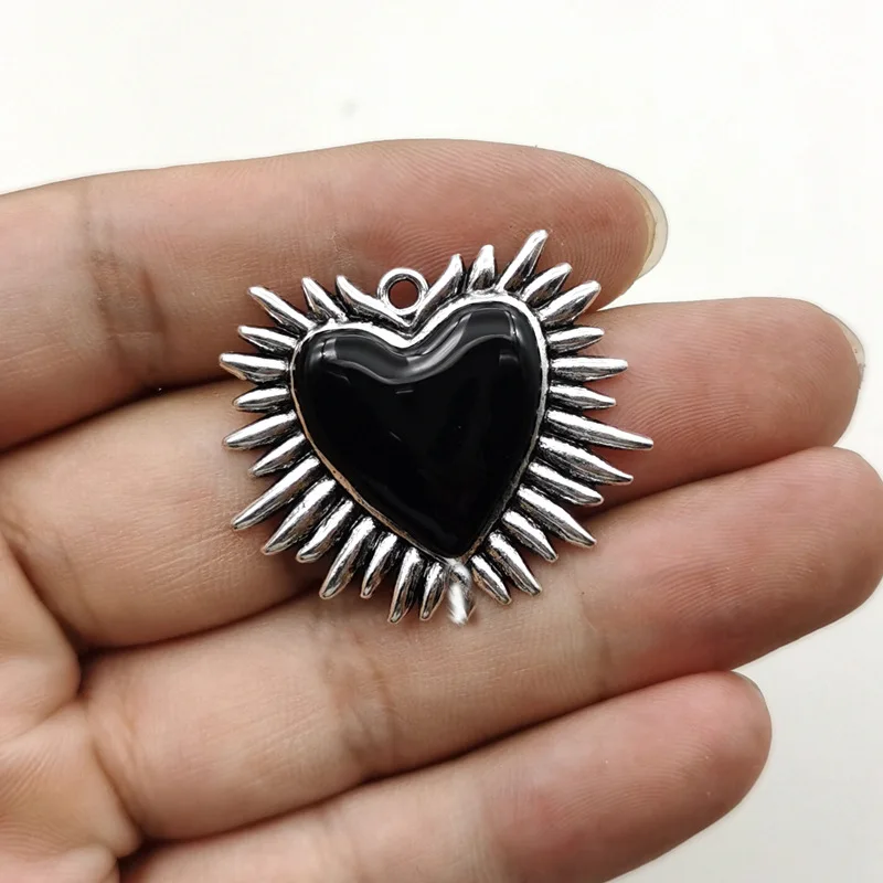 5PCS Retro Gothic Zinc Alloy Sacred Heart Drip Oil Pendant Angel Love DIY Earrings Necklace Accessories ef4973