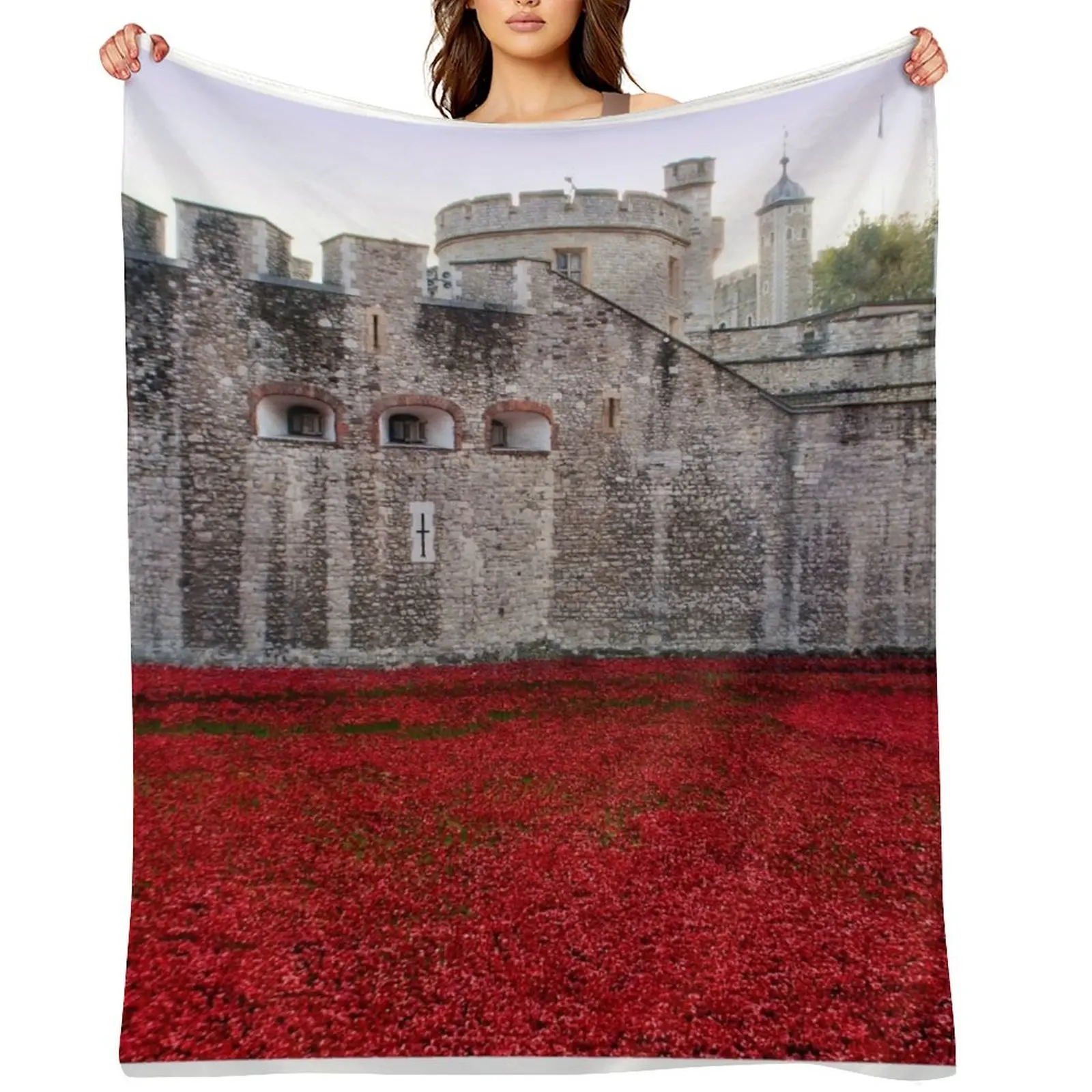 

Tower of London Red Poppies Throw Blanket Flannel Fabric decorative Cute Designers Blankets