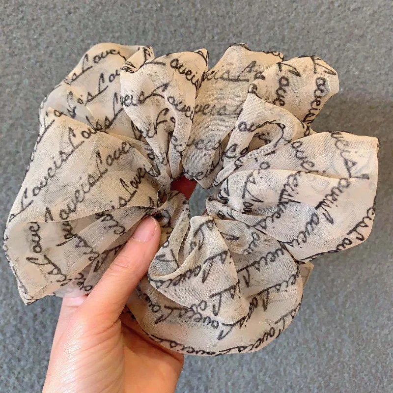 Fashion Oversized Organza Letter Scrunchies for Women Soild Color Ponytail Elastic Hair Ties Satin Scrunchie Headwear