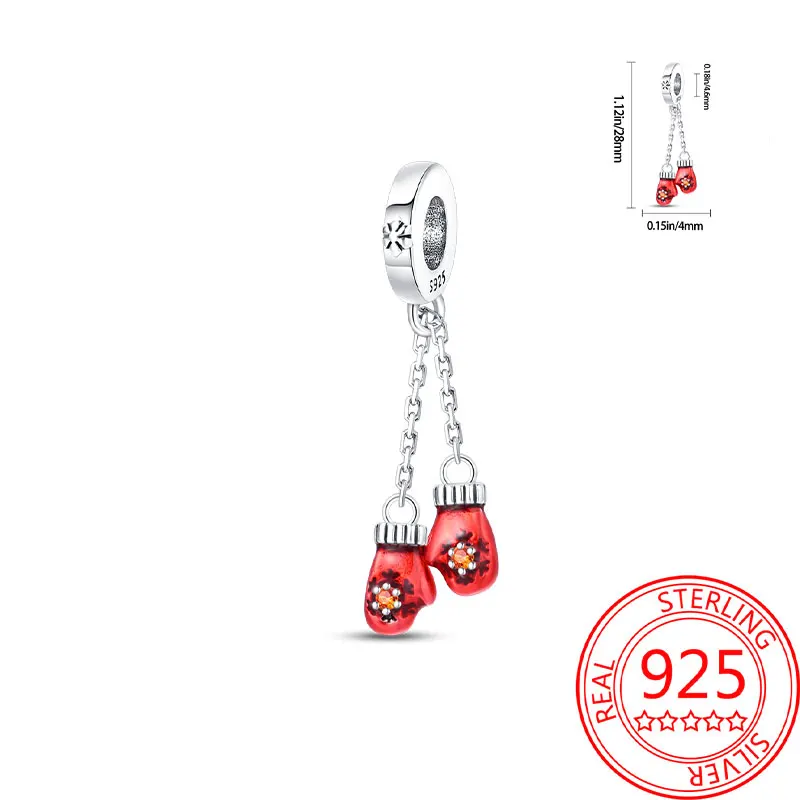 

Original 925 Sterling Silver Charms Luxury Red Glove Pendant Snowflake Design Beads Fit Bracelet Diy Women Making Delicate Gift