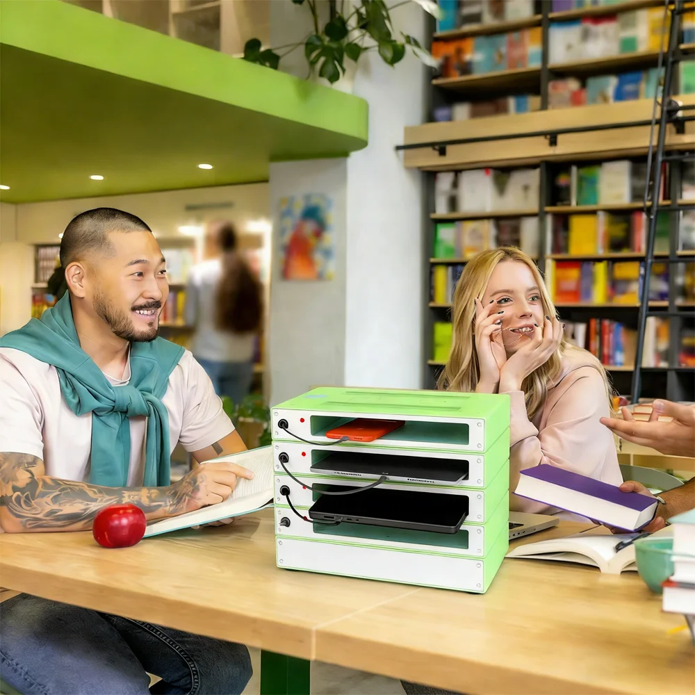 500W High Power Charging Cabinet 4-Port 65W  PD3.0 QC4+ Fast USB Charging Station with Dual 22W Wireless Charging Pads
