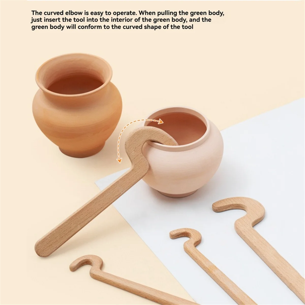 A002 Pottery Tools Wooden Long Handle Blank Elongated Pot Auxiliary Ceramic Bottle DIY Hand Elongated Smooth Modeling Tool B view 4