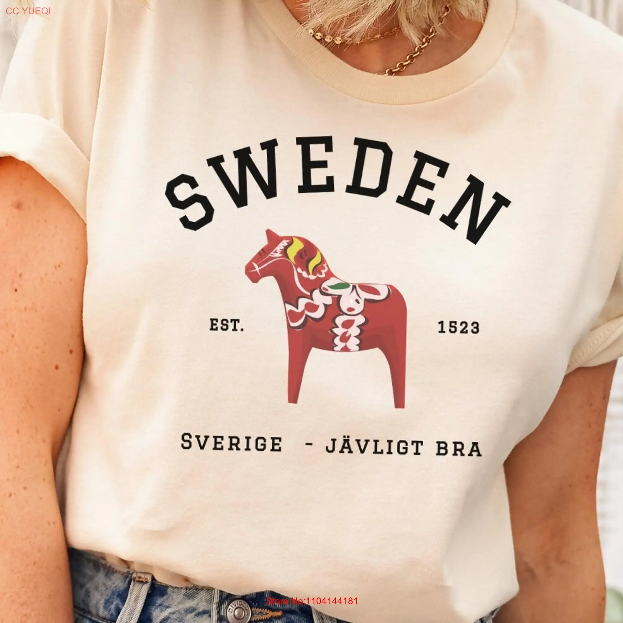 Sweden T Shirt Dala Horse Dalarna Stockholm Swedish Sverige long or short sleeves