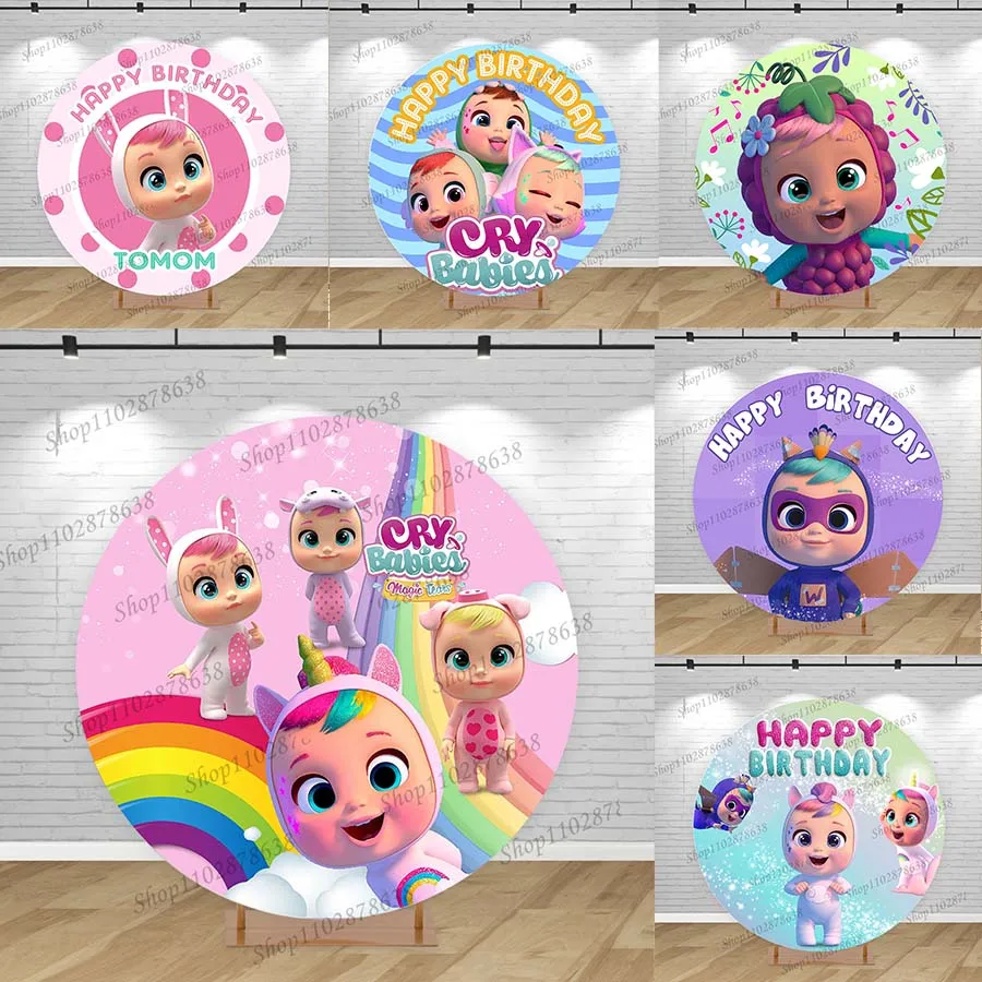 Fondo Circular Personalizado Cry Babies Magic Tears, Cubierta Redonda Cry Babies Magic Tears, Decoración para Fiesta de Cumpleaños Infantil, Baby Shower