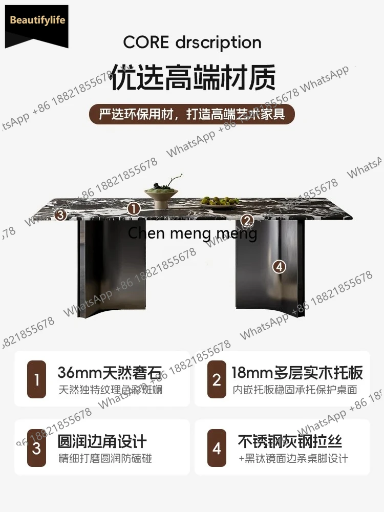 B567 Natural luxury stone dining table imported black luxury stone high-end Italian light luxury rectangular custom dining table