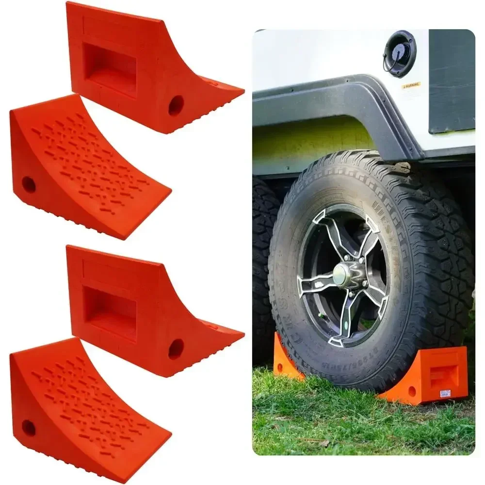 SECURITYMAN 4 Pack Wheel Chocks - Constructed of Heavy Duty Solid Polyurethane Rubber for 20,000 lbs - Great for RV, Camper, Tru