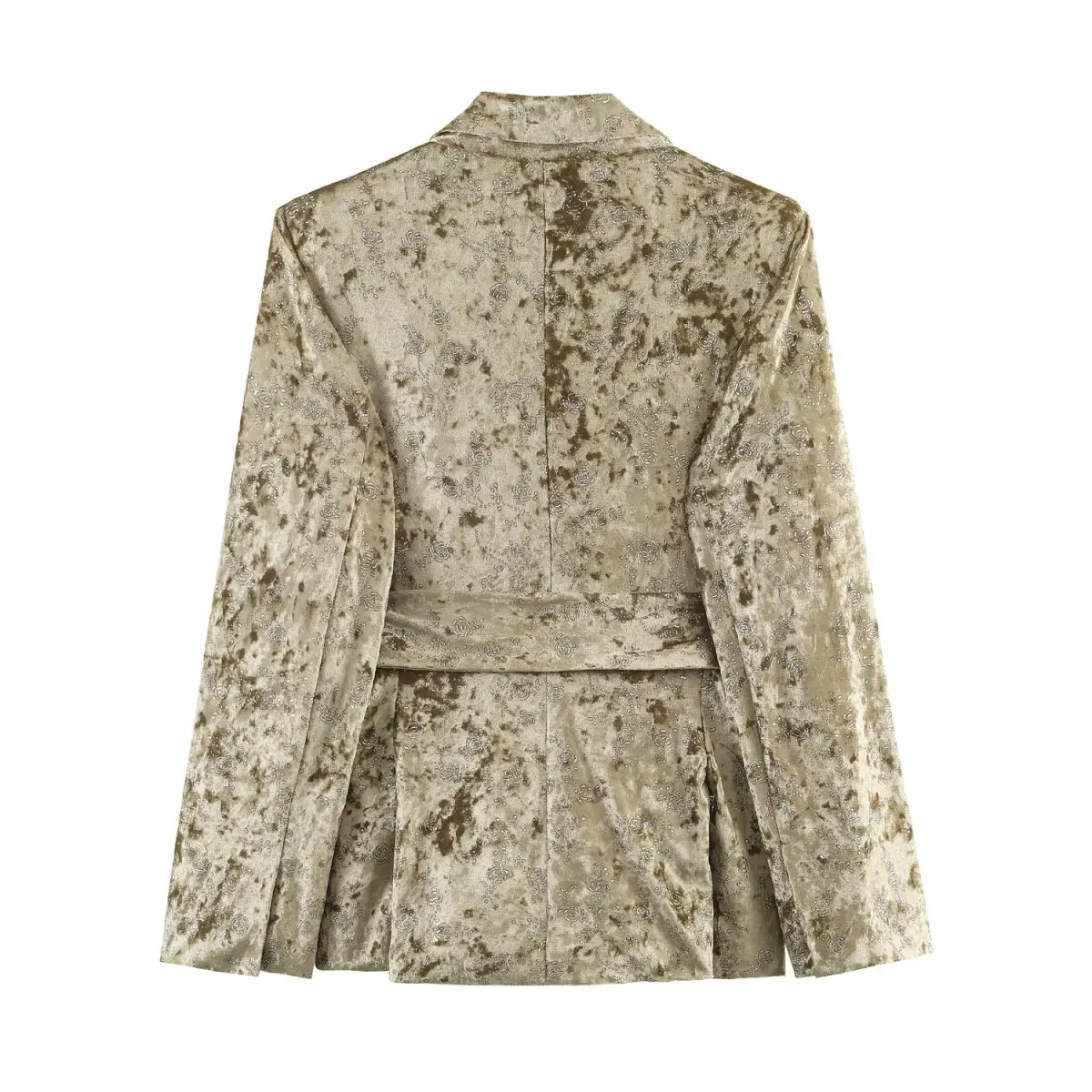 2025 nouveaux vêtements pour femmes: veste à manches longues en velours métallique à la mode de Style européen et américain avec ceinture