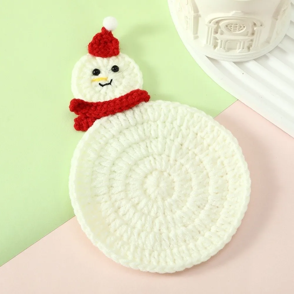 New Handmade Christmas Crochet Coaster Yarn Santa Claus Knitted Drink Coaster Gingerbread Man Christmas Tree Cup Mat Table Decor