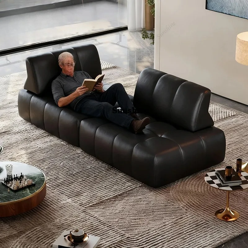 A Full leather sofa removable backrest leather, modular combination living room, double-sided tofu blocks