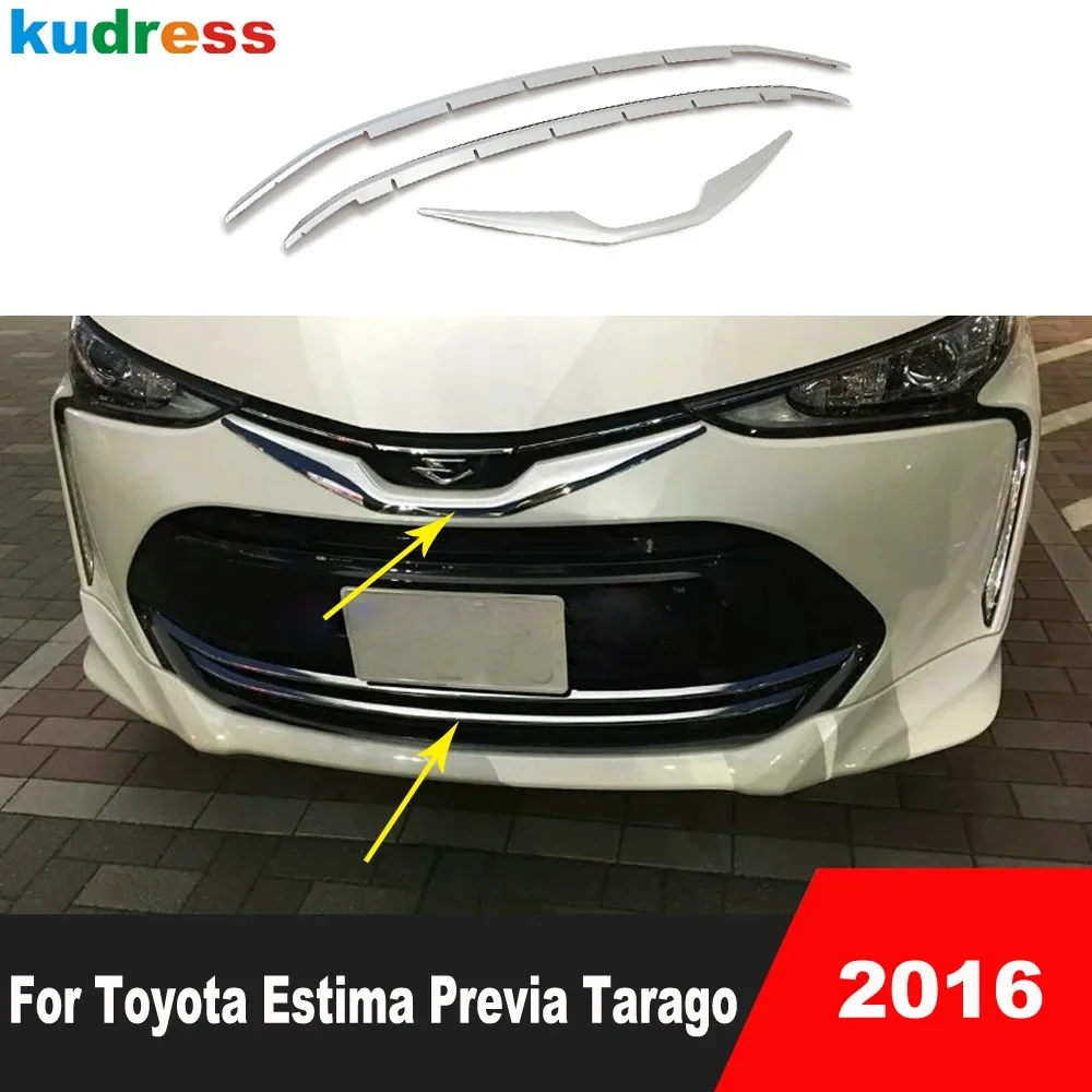 For Toyota Estima Previa Tarago 2016 Chrome Car Front Hood Engine Cover Trim Center Grille Grills Molding Strip Accessories