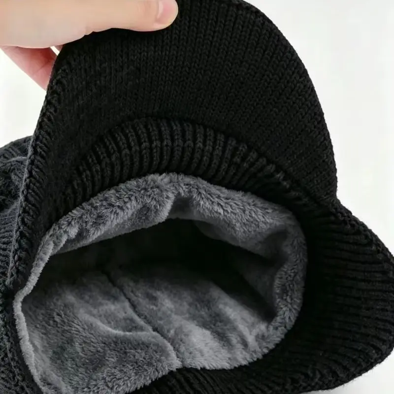 New Unisex Winter Hat Plush Fur Lined Warm Earflap Cap Stylish Soft Beanie Hat  Outdoor Thick Ski Sports Knitted Hat
