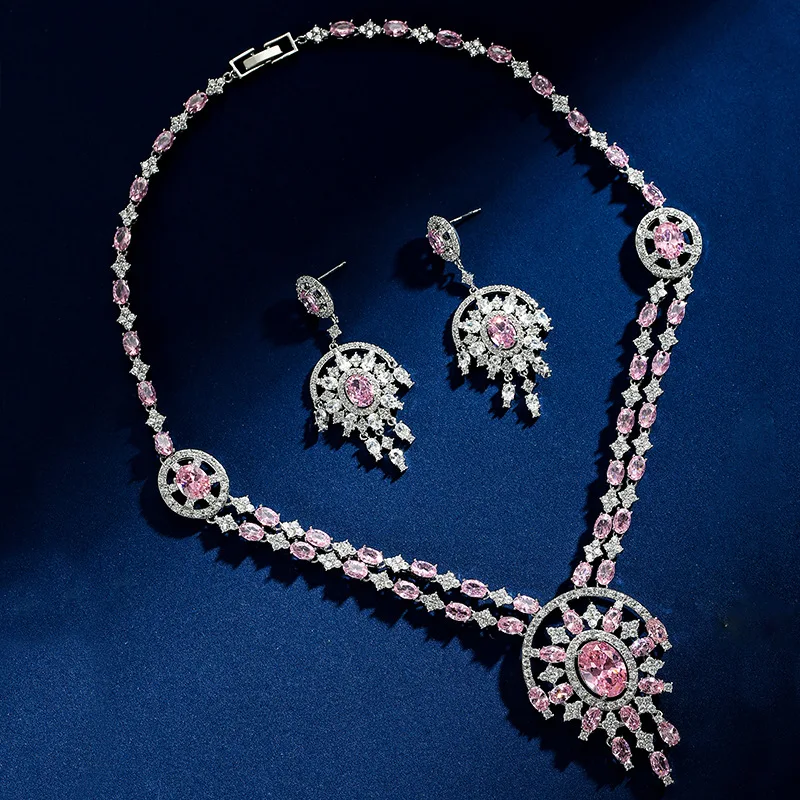 HIBRIDE Classic Geometric Engagement Party Zircon Necklace And Earring Sets CZ Jewelry Set For Bridesmaids Accessories N-1574