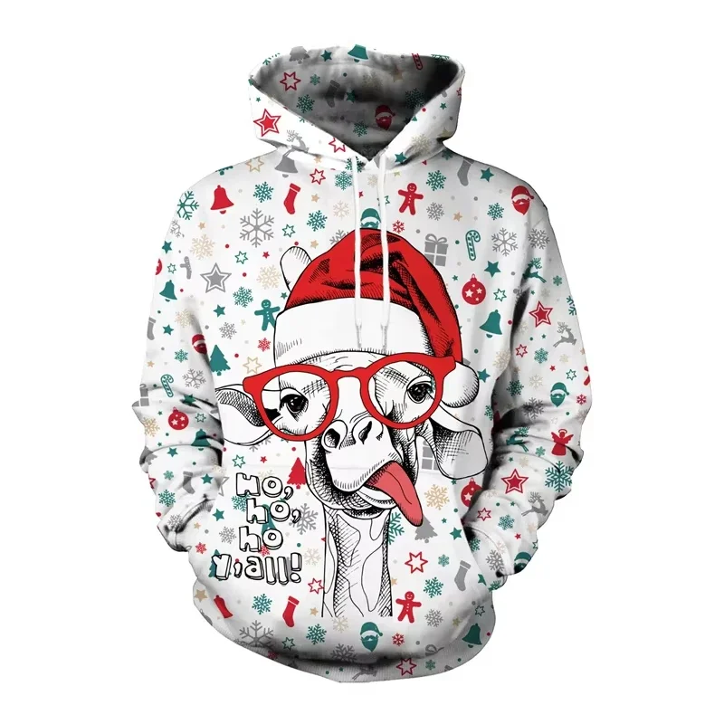 Funny Christmas Men Tops 3d Printed Men's Christmas Elk Hoodie Fashion Men Long Sleeve Hoodie Men's Pullover Hooded Sweatshirt