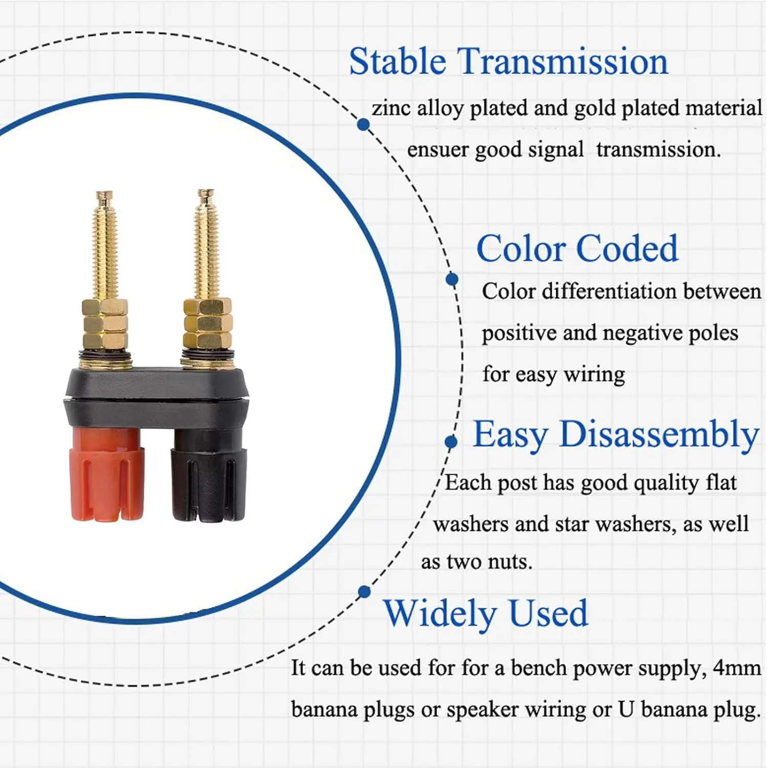 2 PCS Long Threaded Dual Banana Plug Binding Post, Speaker Terminal Connector Low Resistance Stable Signal for Speaker Amplifier