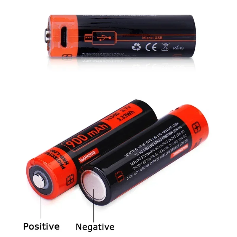 Doublepow USB Rechargeable Fan Battery 900mAh AA 3.7V Li Batteries Flashlight 14500 Lithium-ion Tip for Smart Alarm Clock Cell