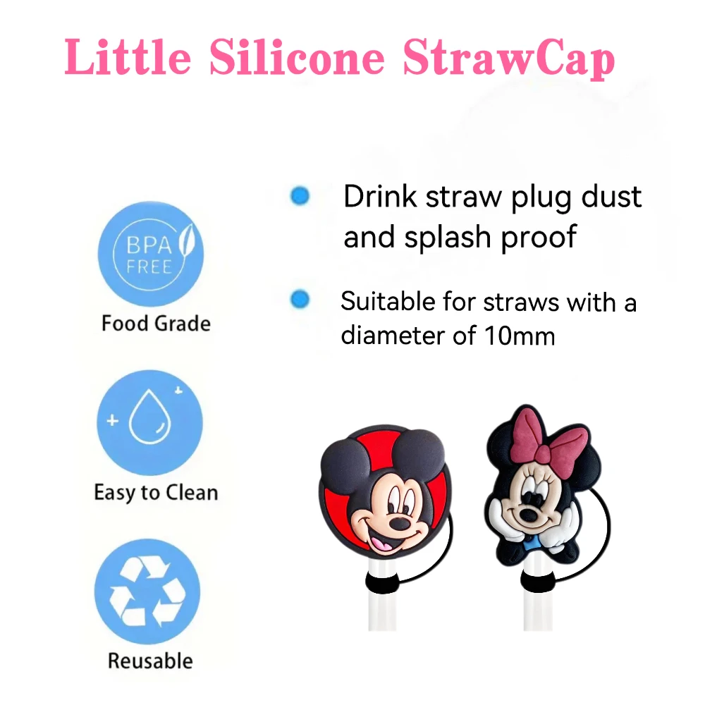 MINISO Disney Straw Cover Cap 10MM Silicone with Straw Caps ,with 30&400z Tumbler with Handle Dust-Proof Reusable straw topper