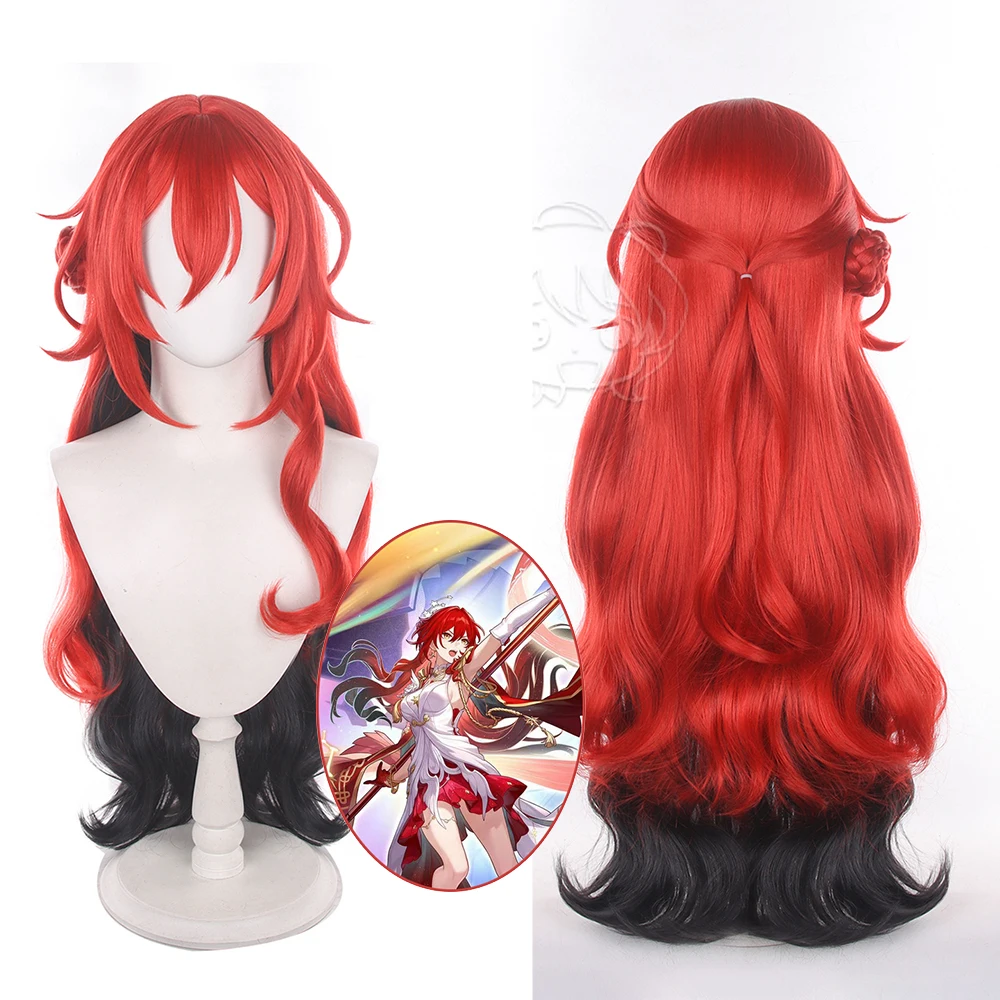 Honkai Impact 3rd Murata Himeko Cos Wigs Cosplay Costumes Headwear 80Cm Long Simulation Scalp Thick Mixed Puffy Long Hair Wigs