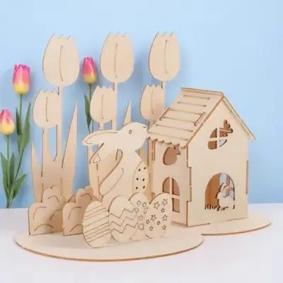 

1Set Easter 3D Wood Puzzle Bunny Egg DIY Assembly Fun Educational Gift for Kids Family Party 3D Wood Puzzle Toy