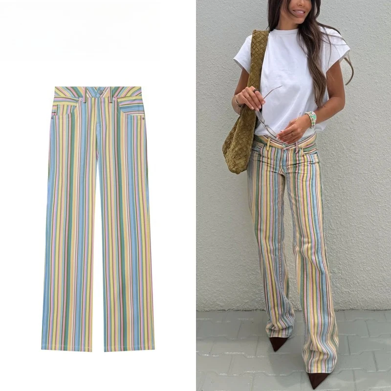 

ZHIO Striped Baggy Jeans Woman Low Rise Wide Leg Jeans Pants for Women New Boyfriend Jeans Women Straight Women's Denim Pants