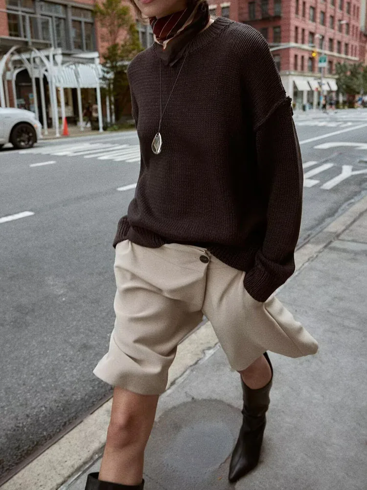 

Осень 2023, Новое поступление, женский модный свободный трикотаж, длинный све, круглый Ne Basic Sle, повседневный удобный топ