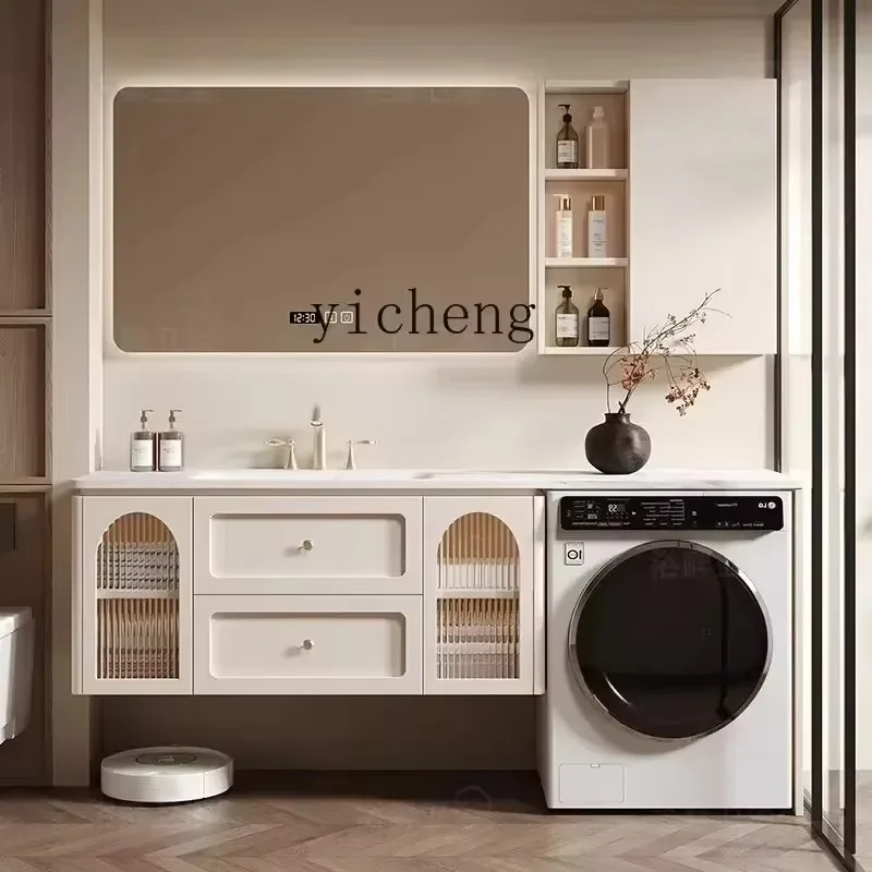 Q-2  Washing Machine Integrated Cabinet Bathroom Vanity Cabinet Rock Board Hot Bending Hand Washing Wash Basin