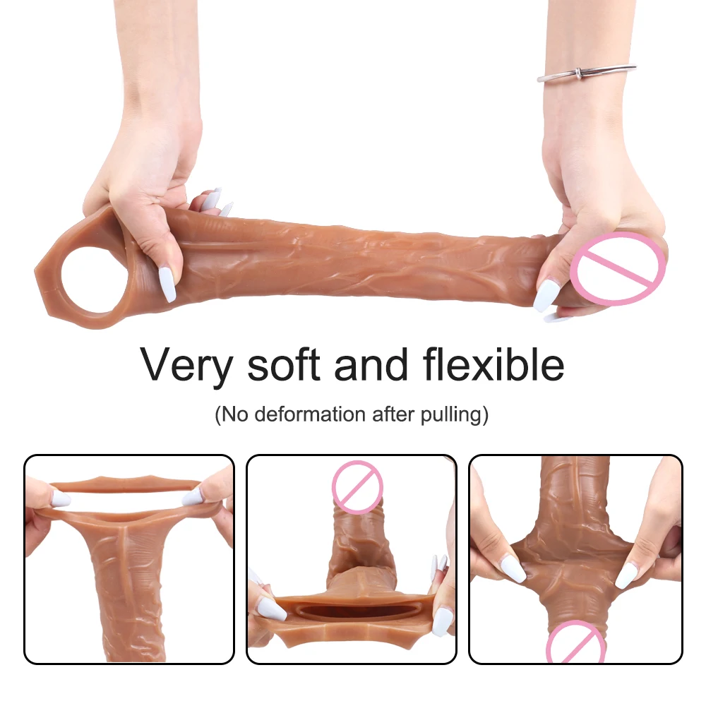 Super Huge Penis Extender Sleeve Dick Enlargement Reusable Condom Delay Ejaculation Cock Extender Sleeve Adult Sex Toys For Men