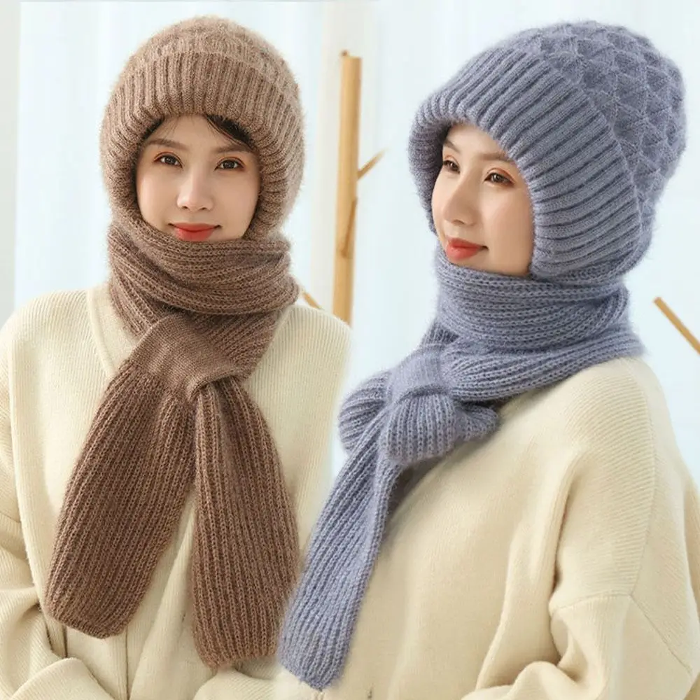 أزياء الرقبة أدفأ الشتاء قبعة متكاملة وشاح سميكة يندبروف قبعة صغيرة وشاح محبوك لينة حماية الأذن قبعة في الهواء الطلق #5
