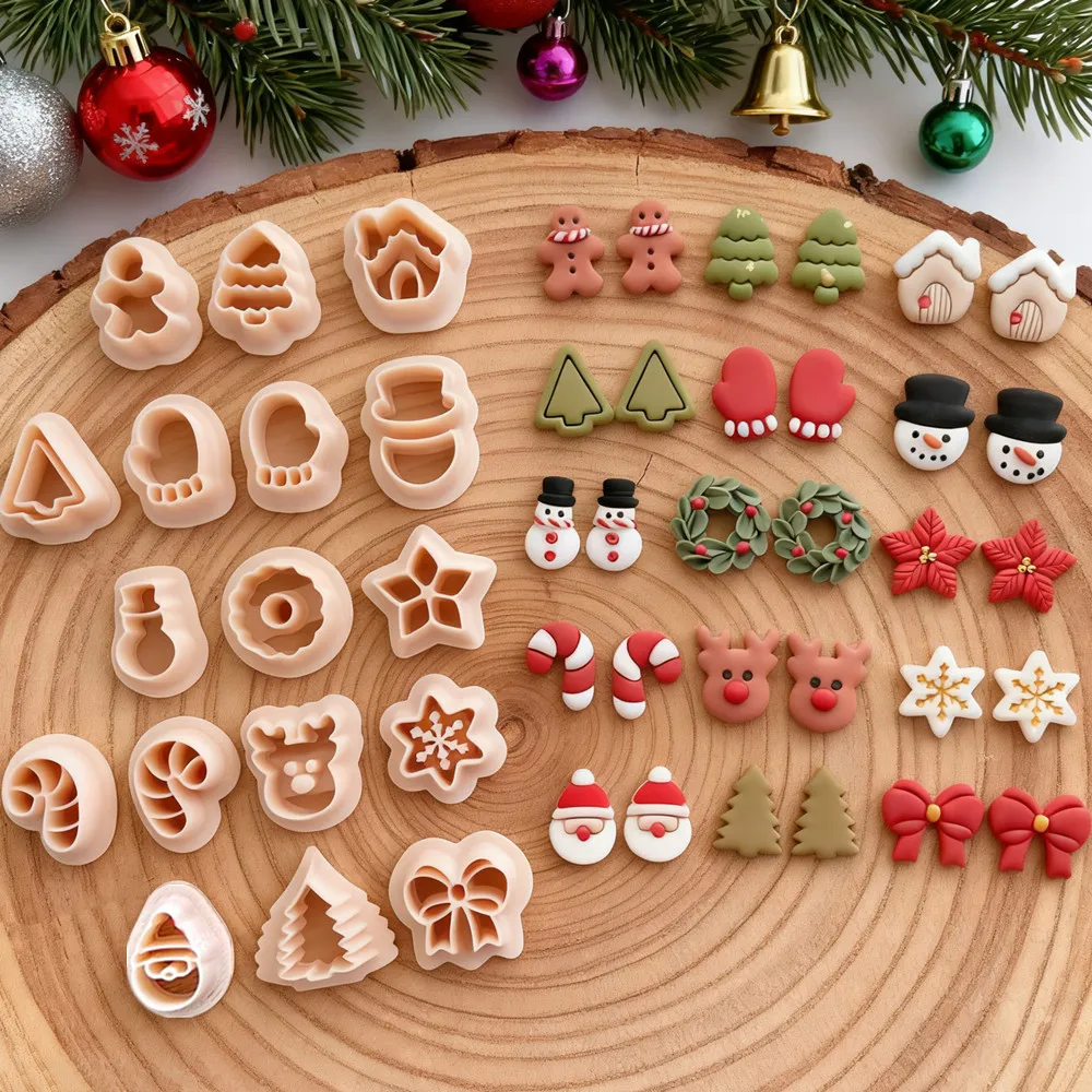 15mm Mini Christmas Stud Polymer Clay Cutters Winter Santa Claus Garland Christmas Tree Earring Jewelry Pottery Clay Making Tool