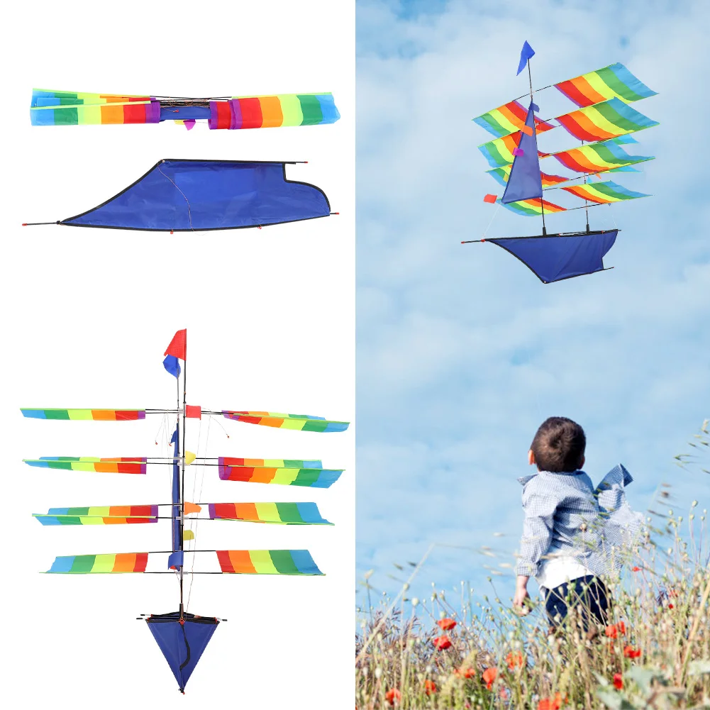 New 3D Huge Rainbow Sailboat Flying Kite Outdoor Sports Children Kids Game Activity for Outdoor Fun Sports