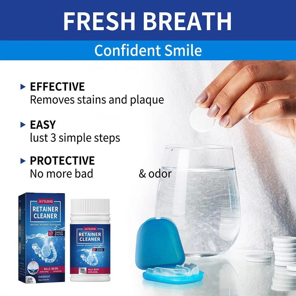 

Уход за полостью рта, 100-вкладыши, таблетка для чистки зубных протезов, очищающая таблетка для накладных зубов, таблетка для фиксатора, свежее дыхание